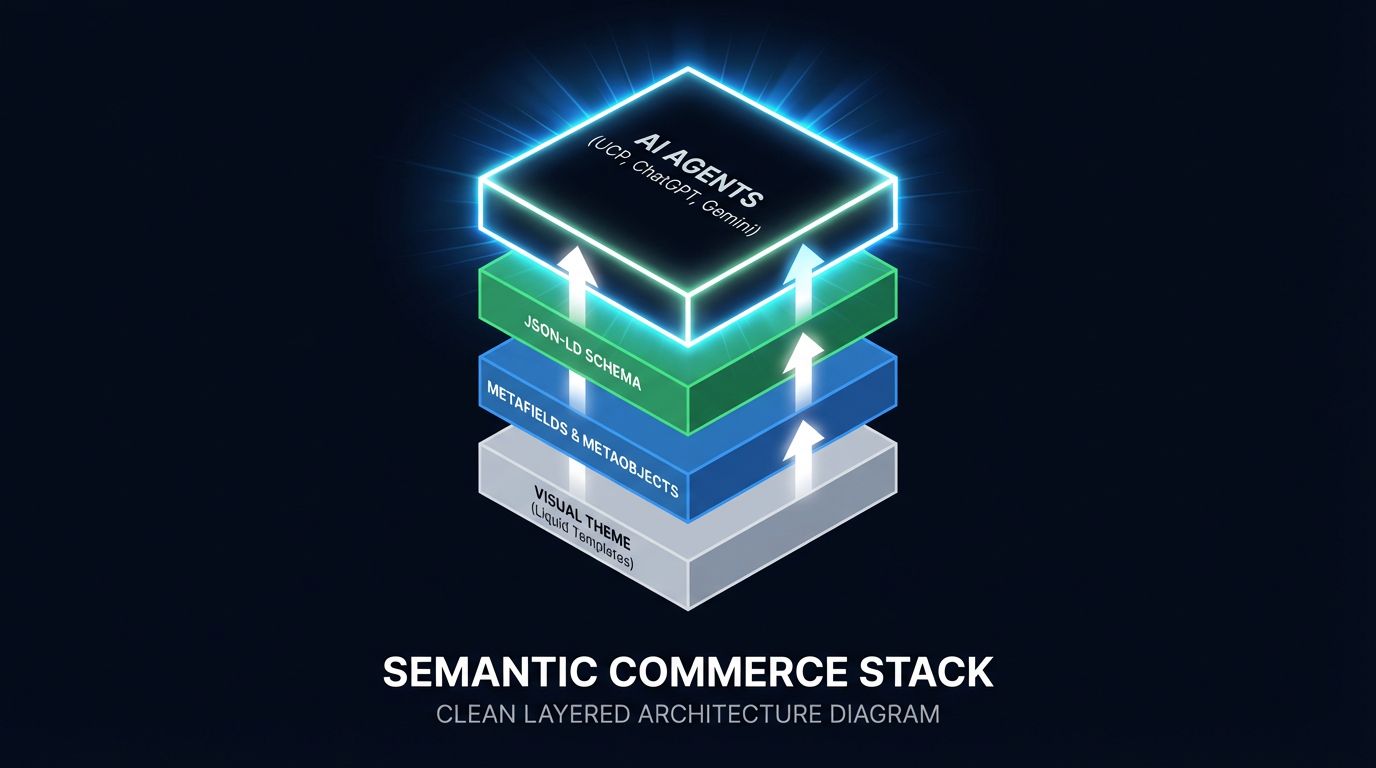 The semantic commerce stack: from visual templates to AI-readable structured data.