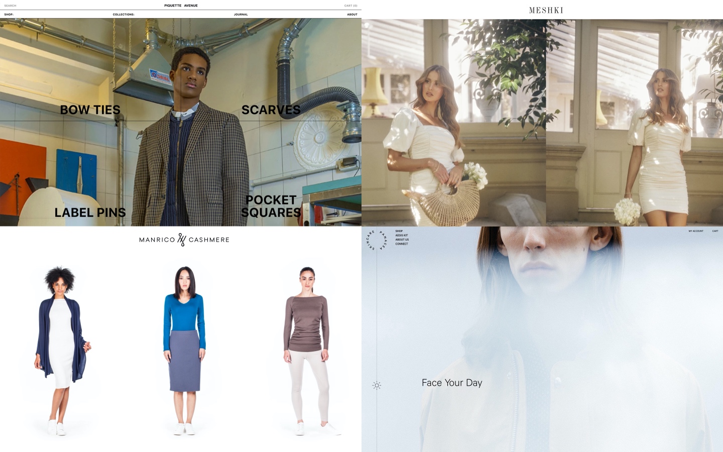 Storefronts for Piquette Avenue, Meshki, Manrico Cashmere and Panacea Skincare